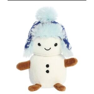 Aurora Snowman Plush Toy Blue Winter‎ Hat Stuffed Animal Holiday Decor